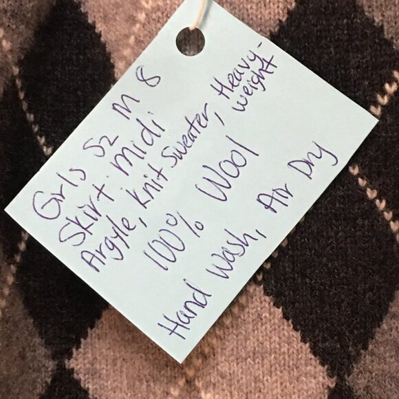 Skirt 100% Wool Girl M 8 Midi Gray Argyle Knit Straight Heavy Mom and Pop's Kids - Picture 3 of 9